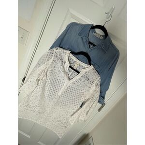 Chicos women’s bundle lot size 0 or small white blouse and blue denim blouse